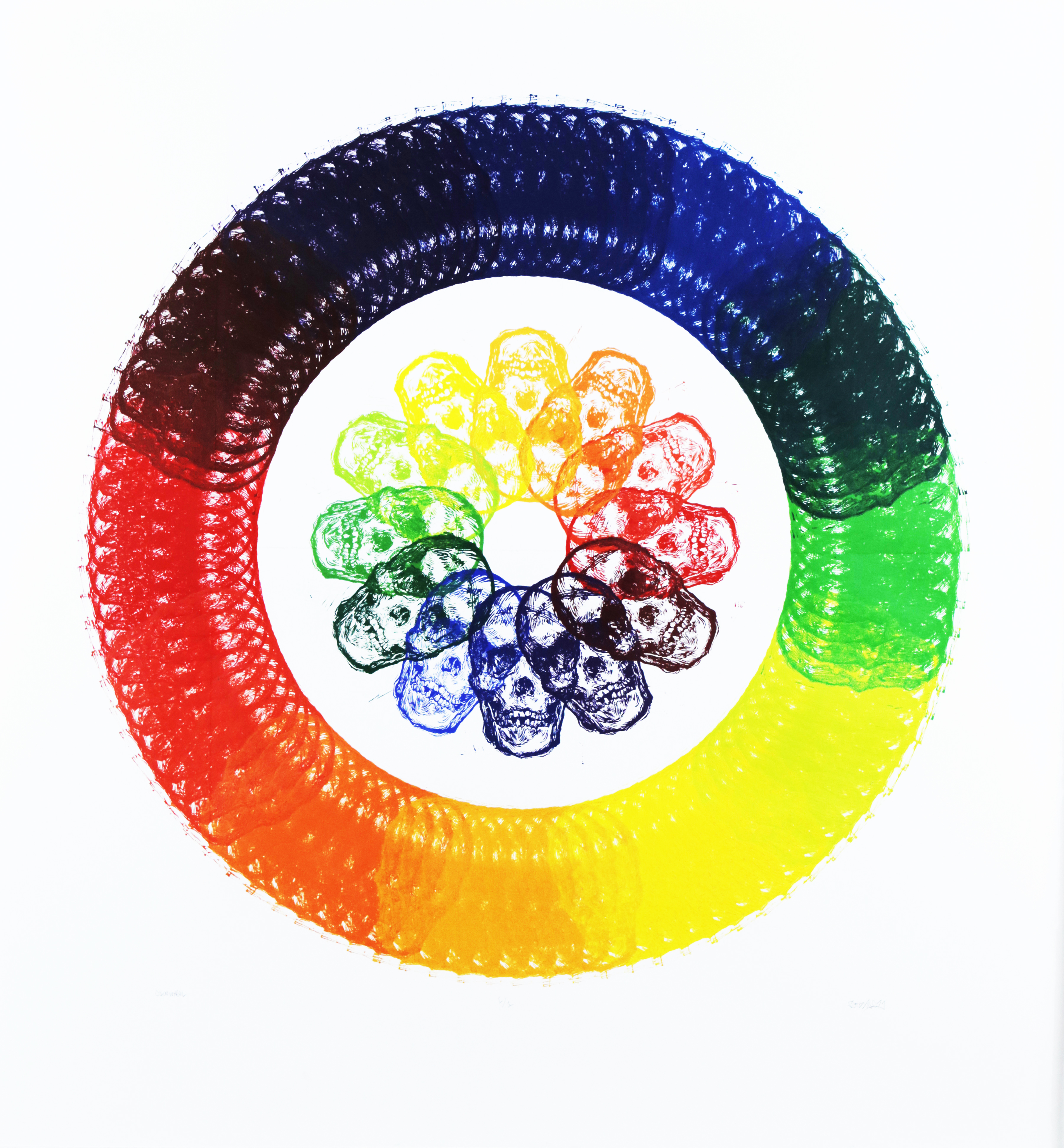 Colorwheel Lynoleum Block Print 45 X 43